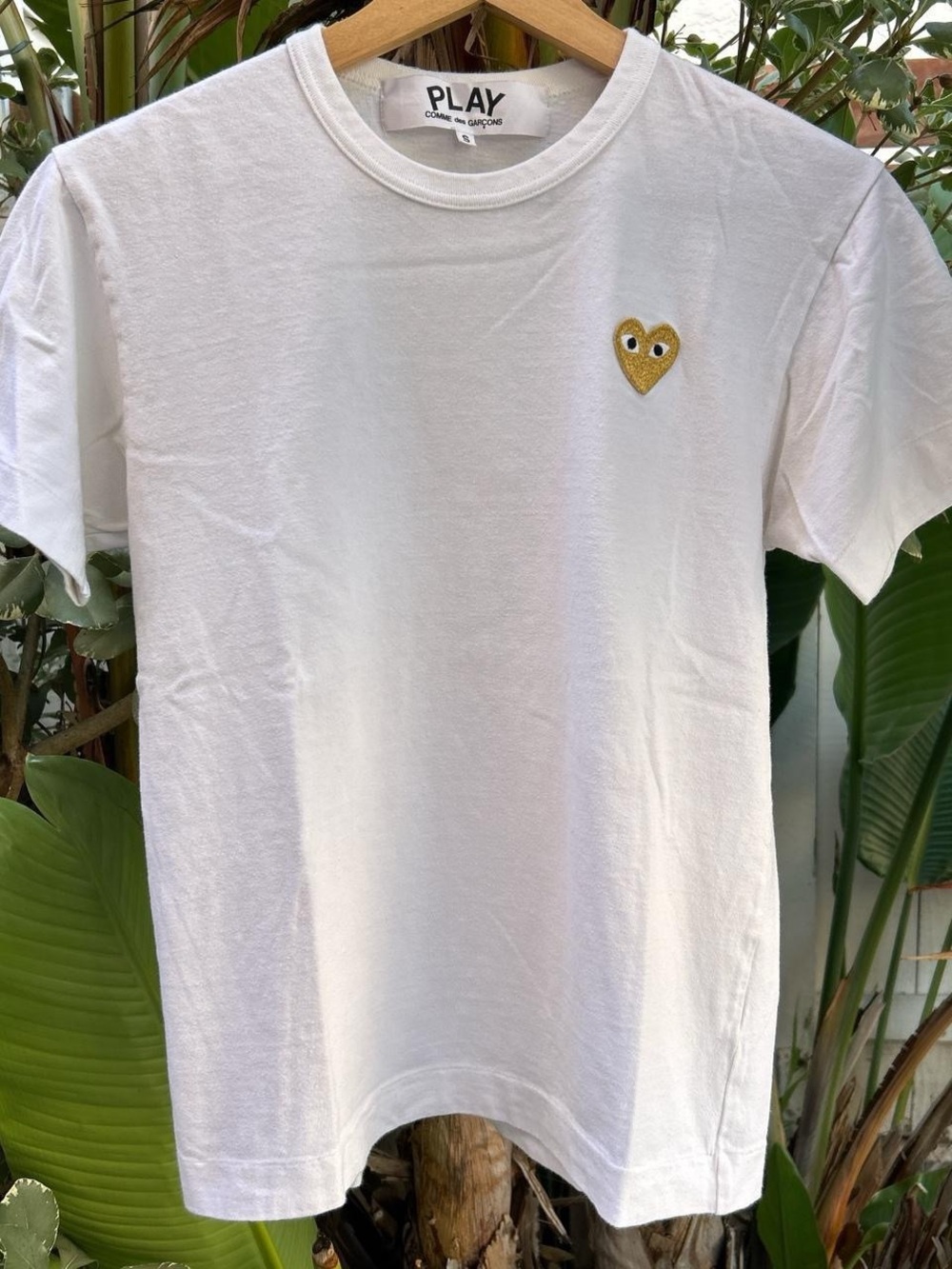 Comme des Garçons PLAY Gold Heart T Shirt Men’s S White CDG Made in Japan